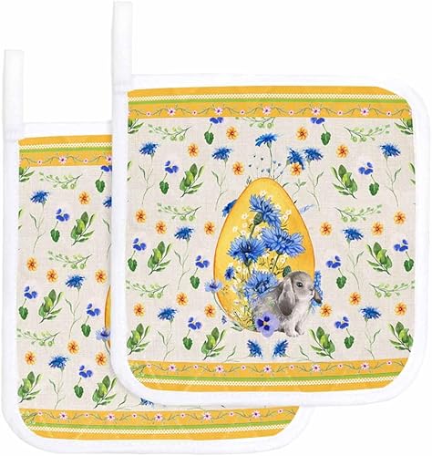 2 Packs Spring Easter Egg Pot Holders Sets for Kitchen,Oven Pan Plate Bowl Pads Heat Proof Mat with Hanging Loop,Terry Cloth Potholders Soft Grip