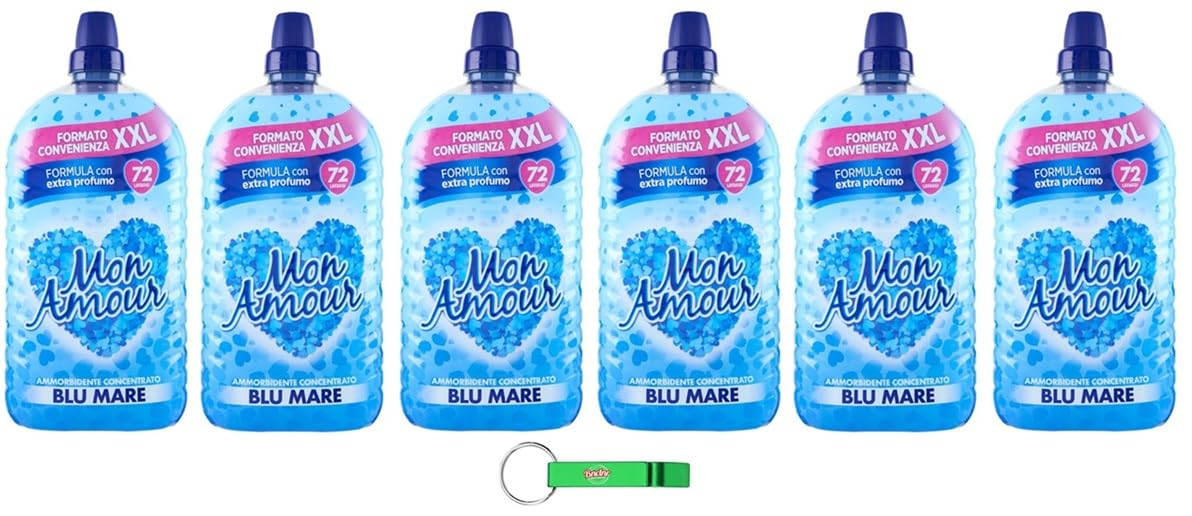 Suavizante concentrado Mon Amour Blu Mare XXL – Suavizante – 72 lavados 6 x 1800 ml + llavero Beni Culinari gratis