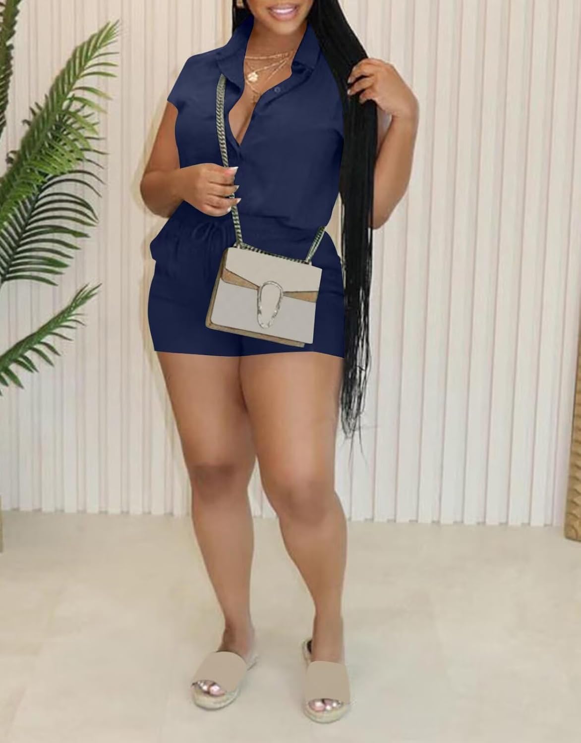 acelyn Womens 2 Piece Outfits Summer Sleeveless Button Down Shirt Tops Shorts Sets Resort Wear Lounge Beach Casual Tracksuits - Image 3