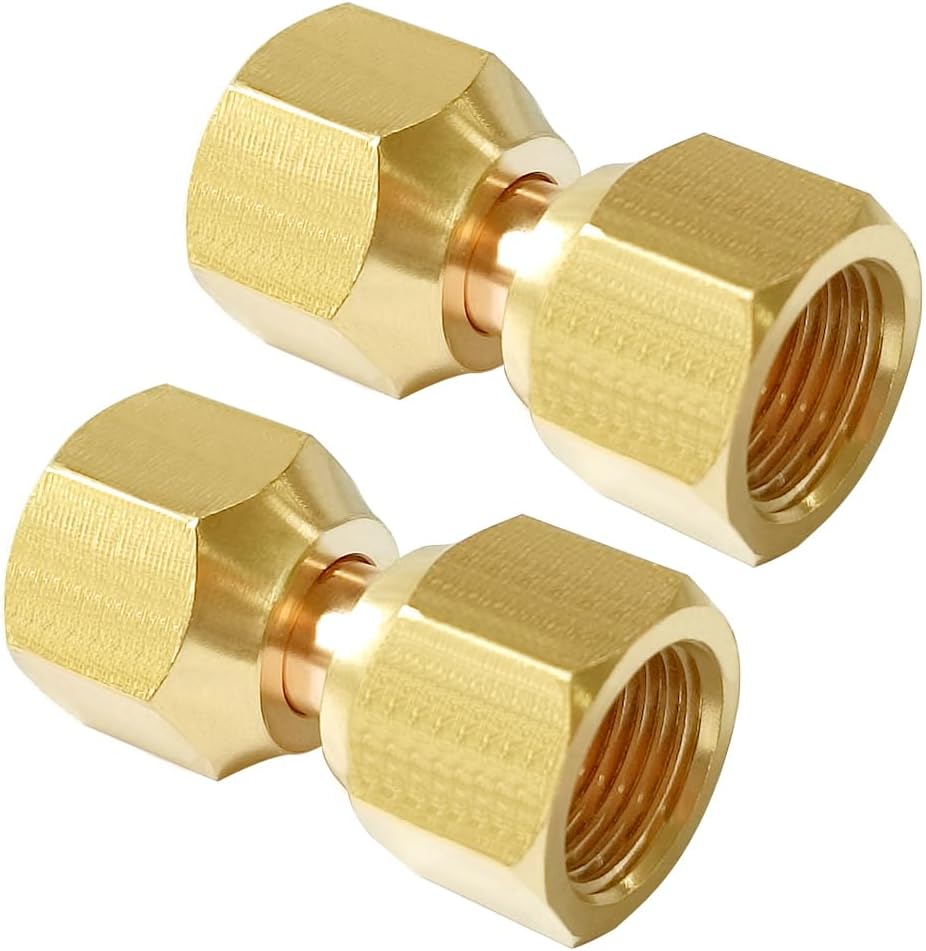 Joywayus Brass Flare Tube Fitting Coupling - 3/8" Female x 3/8" Female Swivel Nut Union Pipe Connector (Pack of 2)