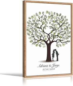 DIY Fingerprints Wedding Sign-in Guest Book Canvas Groom and Bride Painting with Wooden Frame Personalized Wedding Gift for Couple Anniversary Party Decorstions Love kiss