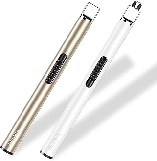 REIDEA Electronic Candle Lighter - USB Rechargeable with Security Lock, Windproof, Non-Slip Switch for Candle, Grill, Camping (Champagne Gold + White)