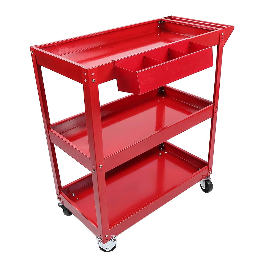 Ausla Carrello Portautensili Carrello Portautensili in Acciaio a 3 Livelli, capacità 100 Kg, 84 X 41 X 79 Cm, con Maniglia per Montaggio Laterale e 4 Ruote per Officina, Garage, Riparazione, Deposito