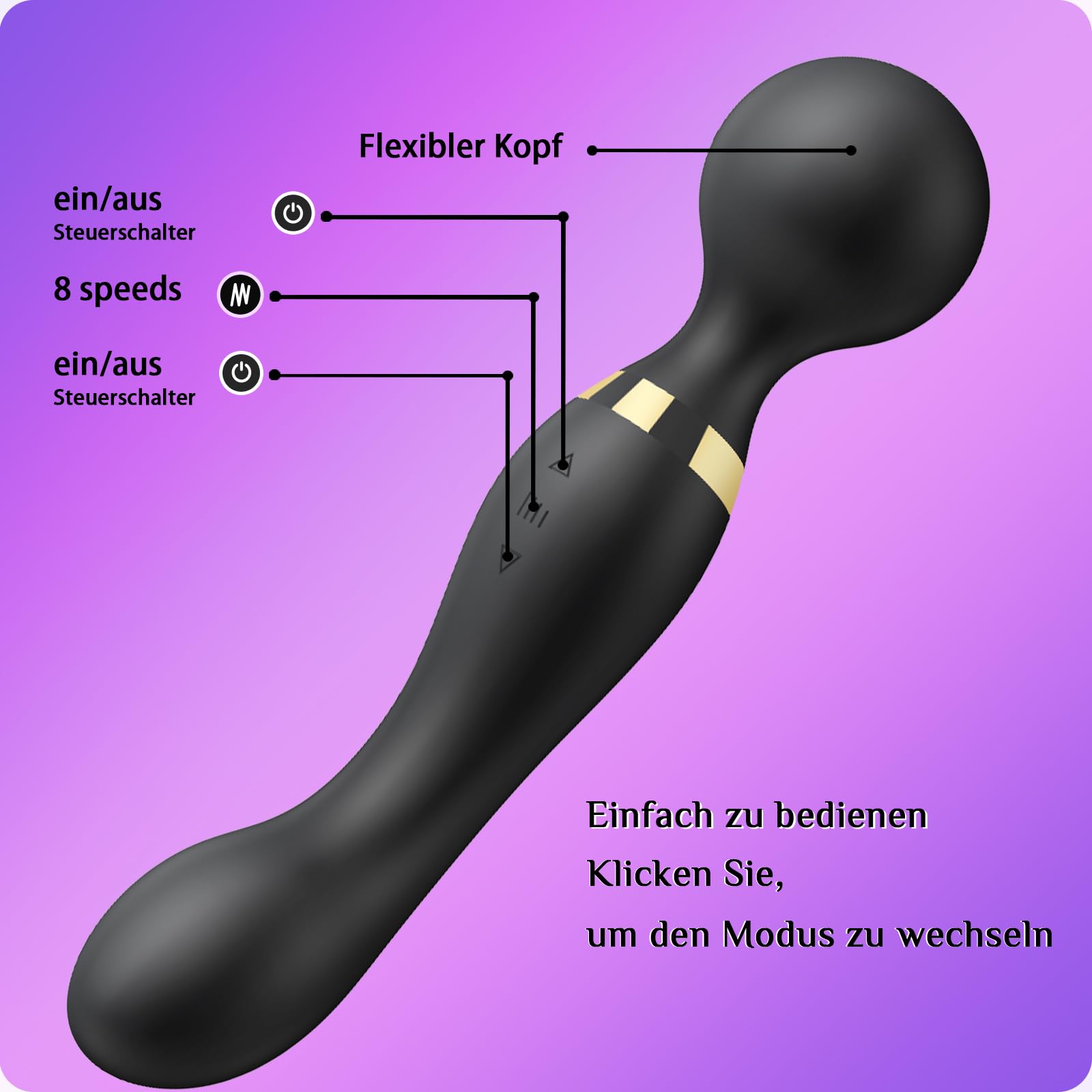 Doppia testa femminile Sextoys vibratori femminili Dildo, 20 modalità e 8 velocità, Sextoys per il sesso godere Sextoyse anale Anus vibratori clitoridei femminili personali e di coppia (Nero)