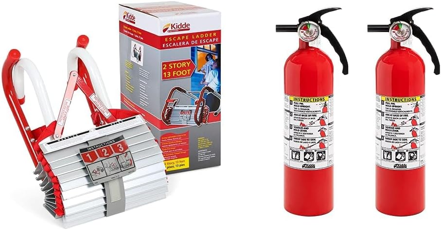 Kidde Paquete de escalera y extintor de escape de incendios  Escalera de escape para casas de 2 pisos