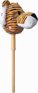 Ponyland Music Stick Animal - Orange Tiger - Music Button, Sturdy Two-Piece Stick W/Colorful Soft Plush Animal Head, Pretend Play, Kids Ages 3+