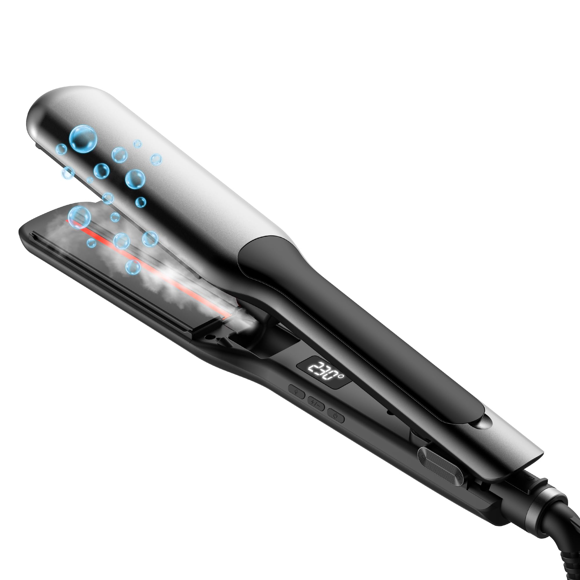 UKLISS Piastra lisciante a vapore larga con display LCD, piastra per capelli ultra lisci, regolazione della temperatura 100 – 230 °C, lisciatura estrema con protezione dei capelli