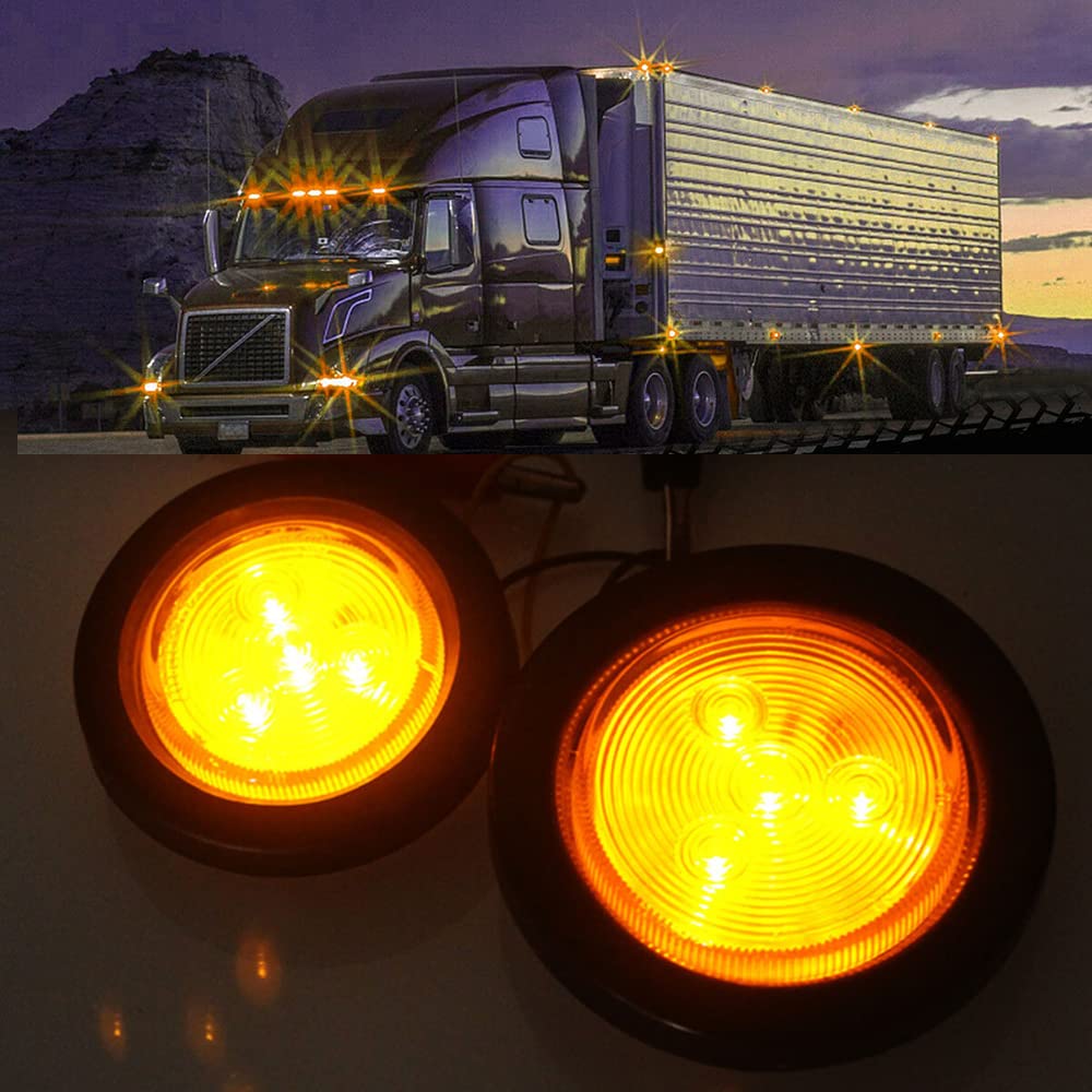 Luces de posición laterales LED 2 pulgadas, 12 V, impermeables IP67, luces de gálibo para remolque, luces LED redondas ámbar/rojas para remolque, camión, autocaravana, caravana, UTV