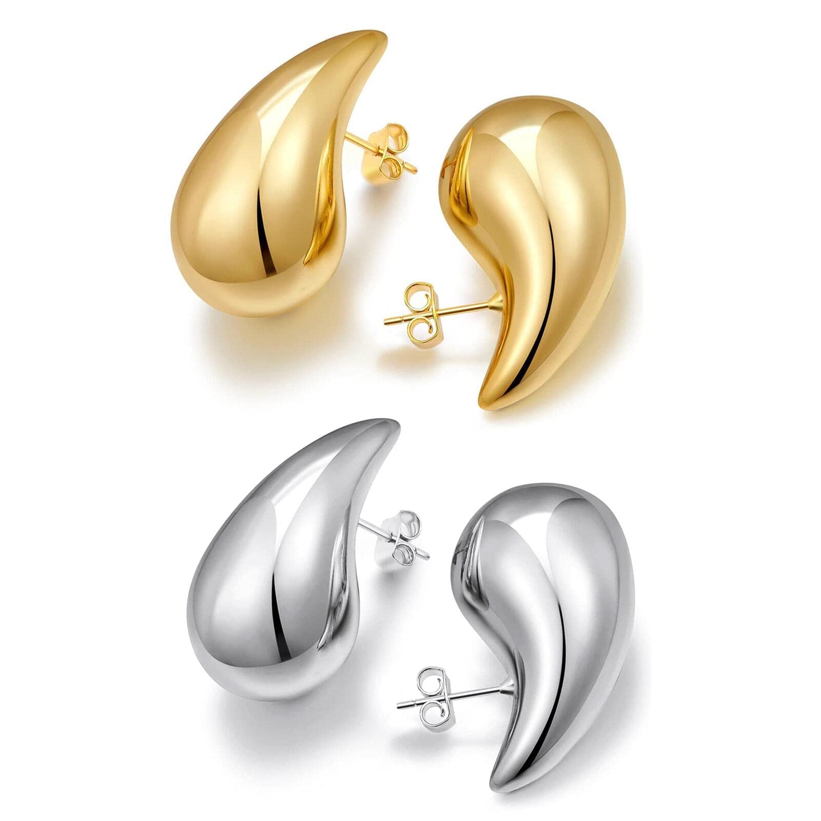 LUYOEXTChunky Gold Hoop Earrings For Women Tear Drop Earrings Thick thick Big Earrings Lightweight with 18K Gold Hoop Plated, Hypoallergenic Statement Trendy Earrings for Women Girls Gift Jewelry