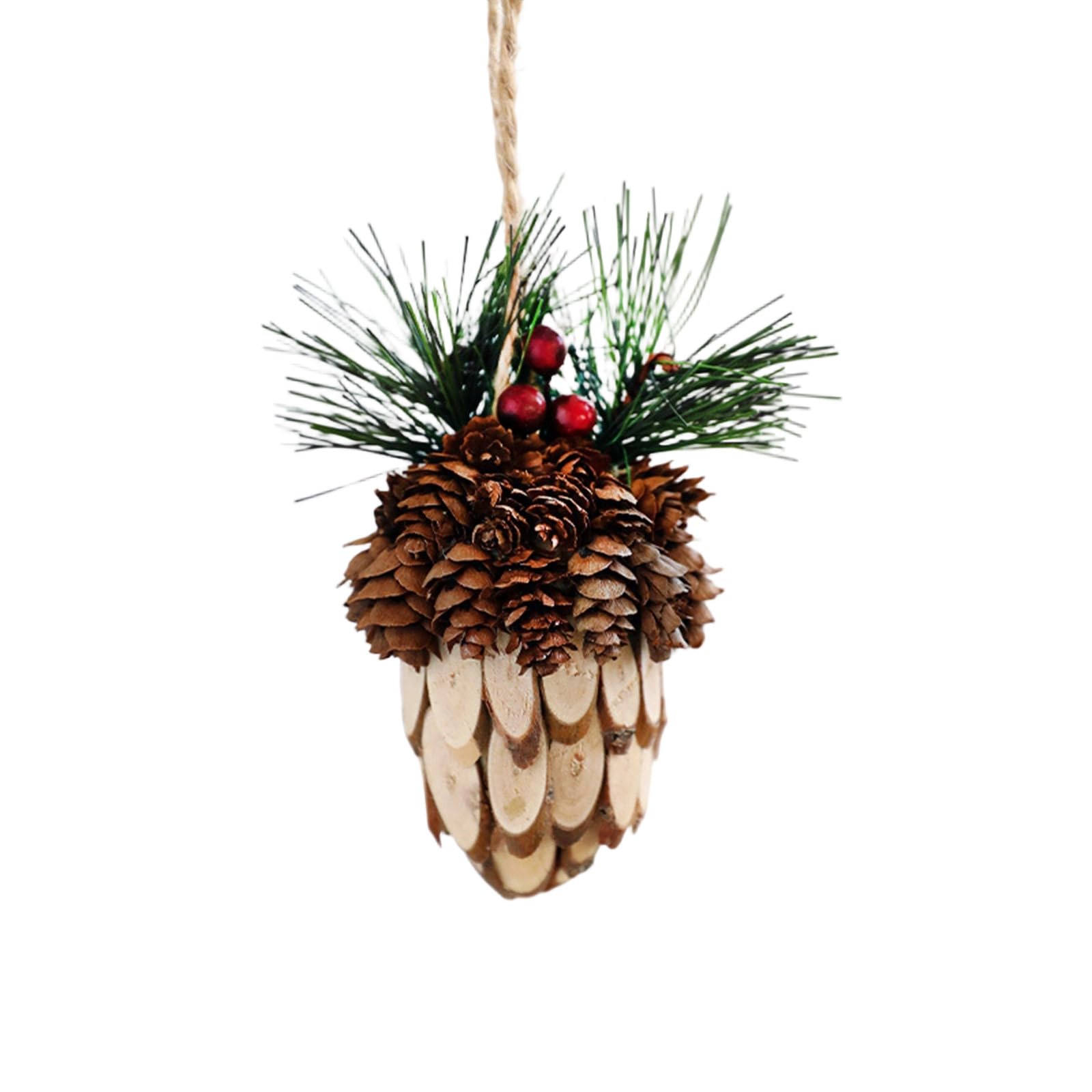Glowing Wooden Pinecone Holiday Ornament, Indoor/Outdoor Christmas Decoration for Home Christmas Hanging Ornament