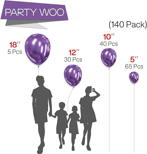 Miniatura 2 de PartyWoo Globos morados metálicos, 140 globos metálicos morados de diferentes tamaños, paquete de 18 pulgadas, 12 pulgadas, 10 pulgadas, 5 pulgadas,