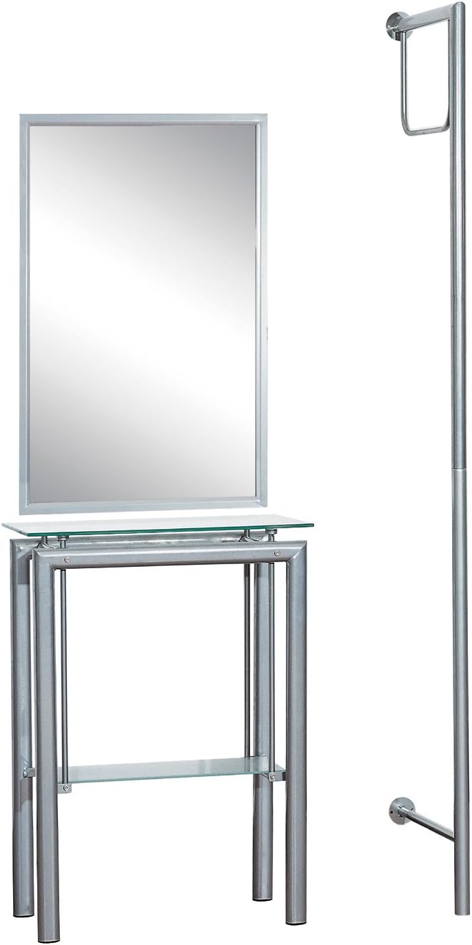 Contemporary Coat Stand & Mirror, 3pc Glass and Powder Coated Set