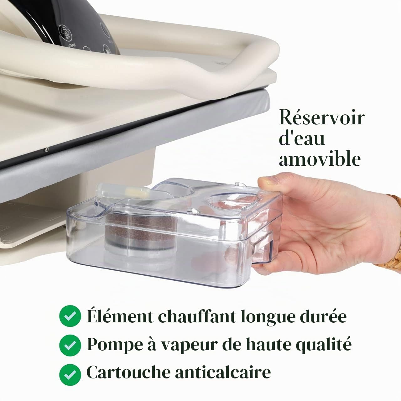 Speedypress Presse à Repasser à Vapeur 101HD-Blanc 101cm avec Support (+ Fer à Repasser, Filtre à Eau Anticalcaire, Housse de Rechange et Sous-Feutre en Mousse)