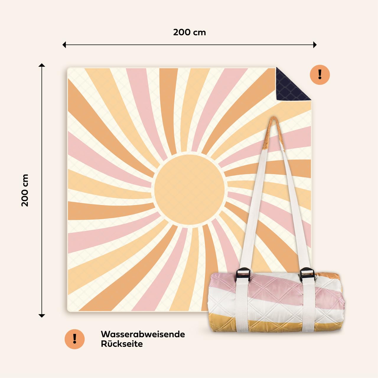 NAYA Studios Picknickdecke 200x200 cm wasserabweisend waschbar Campingdecke Stranddecke XXL Outdoor