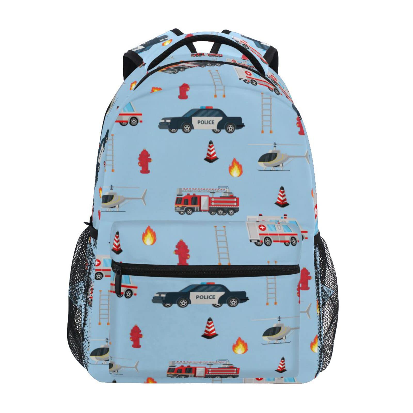 Travel Laptop Backpack Daypack College School Computer Bag Fire Truck Engine Ambulance Police Car Bookbag for Kids Fits
