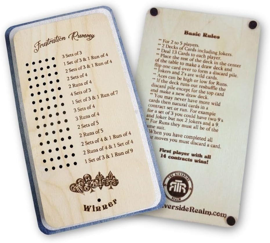 Frustration Rummy Scorecard Board Game - Family Game Night Set for 5 Players