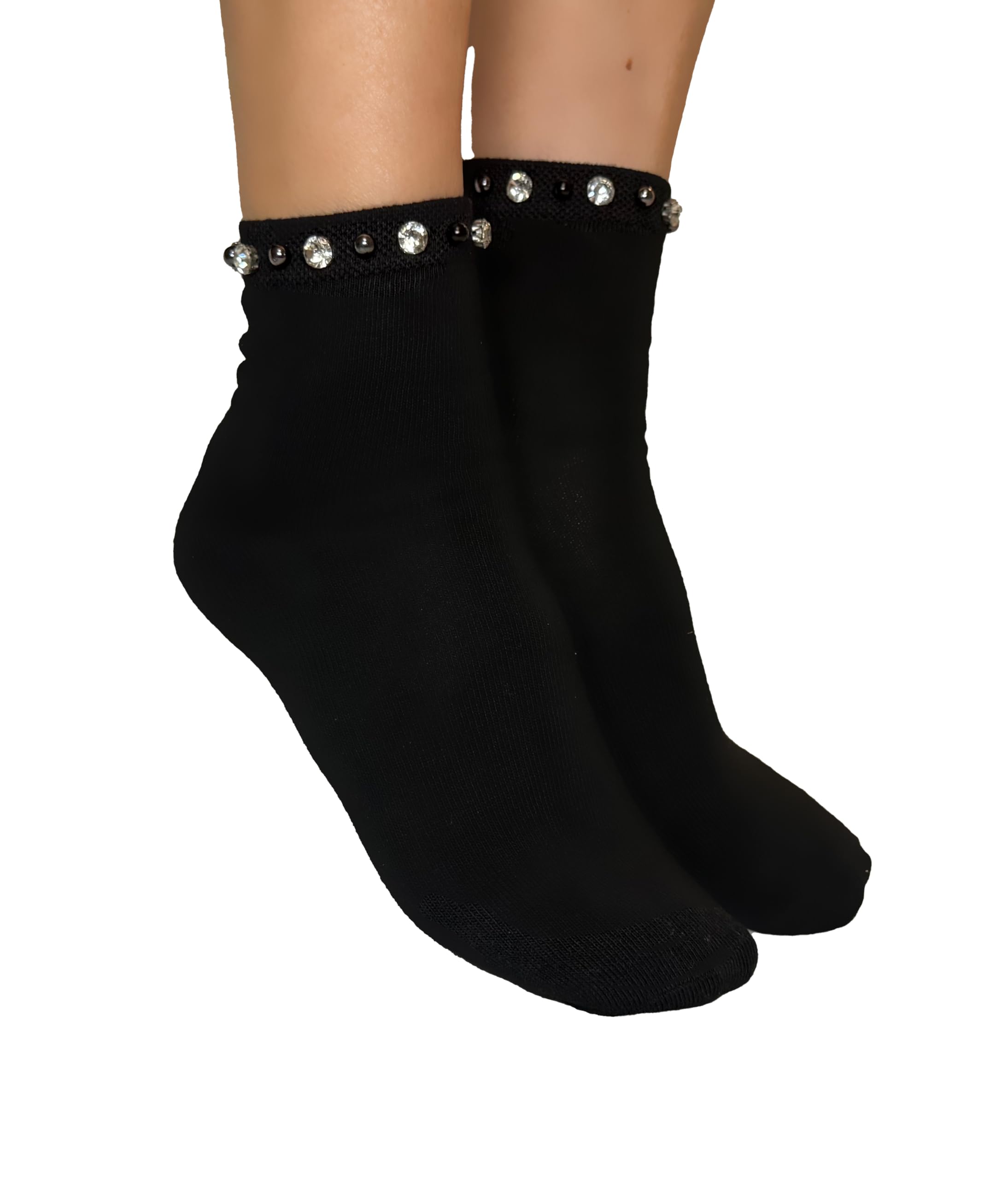 Jewellery Socks - Elegant and Refined with Crystals and Decorative Pearls, Cotton Ankle Socks