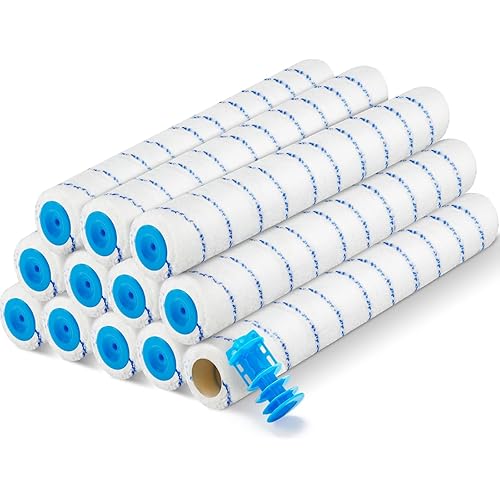 Jinei 12 Pcs 18 Inch Paint Roller Covers 3/8" Nap Roller Covers Large Microfiber Wide Painting Kit for House Walls Ceilings Supplies (Blue)