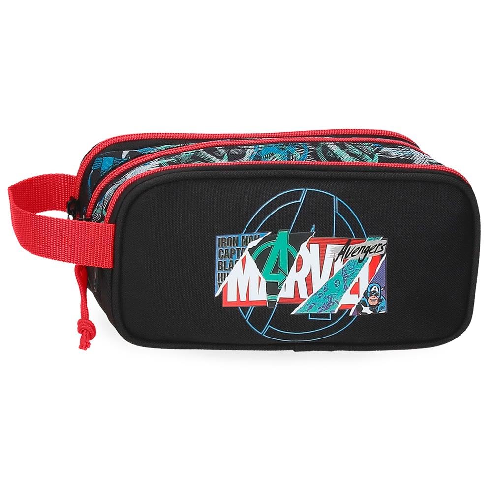 Joumma Marvel Shield Triple Pencil case Black 22x10x9cm Polyester L, Black/White, Triple Case