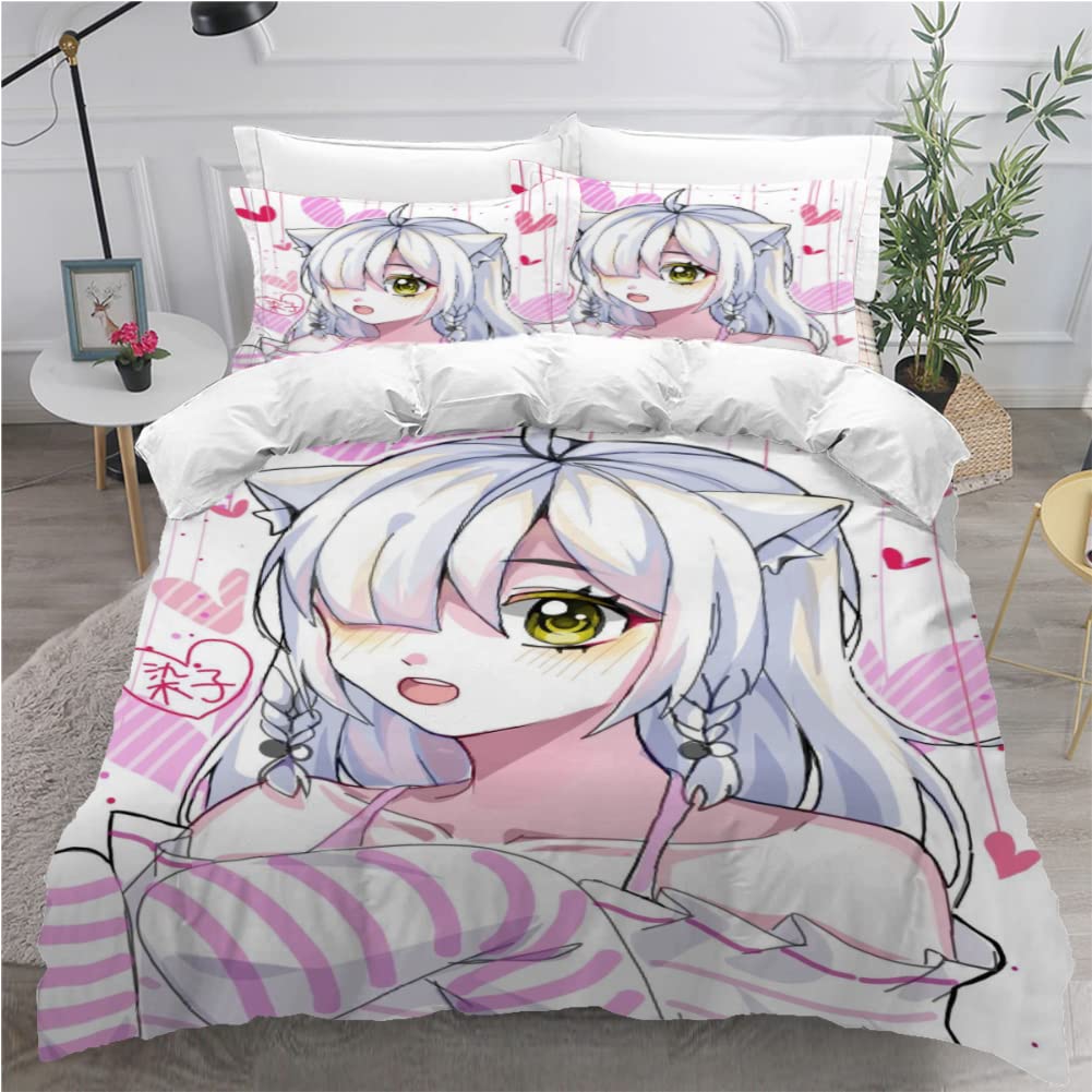 Housse de Couette 220x240 cm Dessin Animé Japonais Parure de lit Adulte 2 Personnes Manga Fille Microfibre avec Fermeture Éclair avec 2 Taies d'oreillers 65 x 65 cm