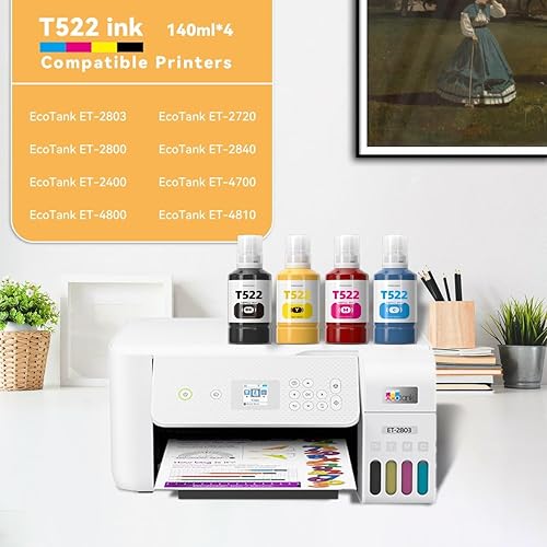 Miniatura 2 de 522 botellas de recarga de tinta, repuesto de tinta de repuesto compatible para Epson Ecotank ET-2800 ET-2720 ET-2803 ET-4800 ET-4700, etc.