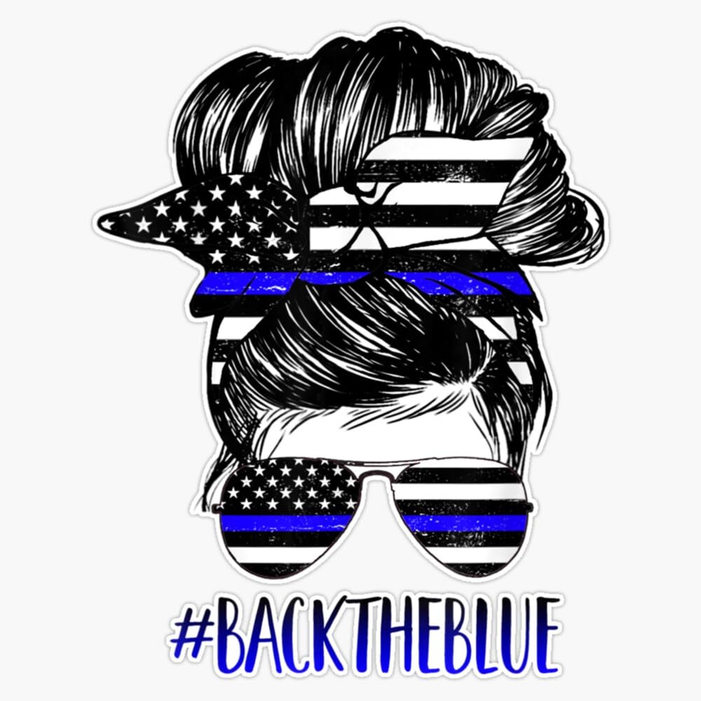 Generic Back The Blue Messy Bun Thin Blue Line Police Support Women Window Bumper Sticker Decal 5""