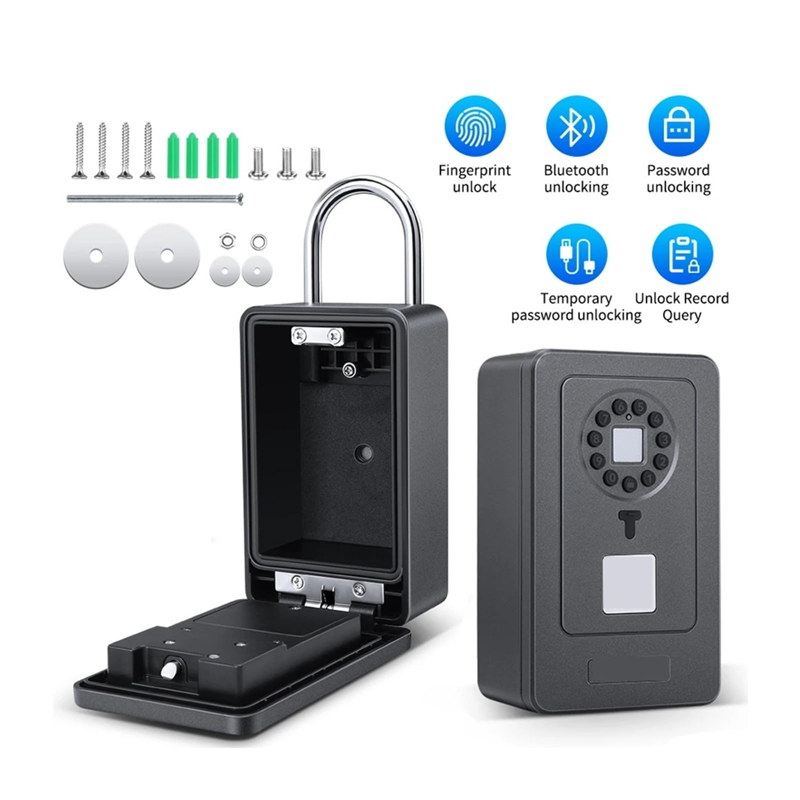 Cassaforte, Smart Key Safe Box Blocco di archiviazione for impronte digitali Cassetta sicurezza con codice password a 6 cifre Funziona