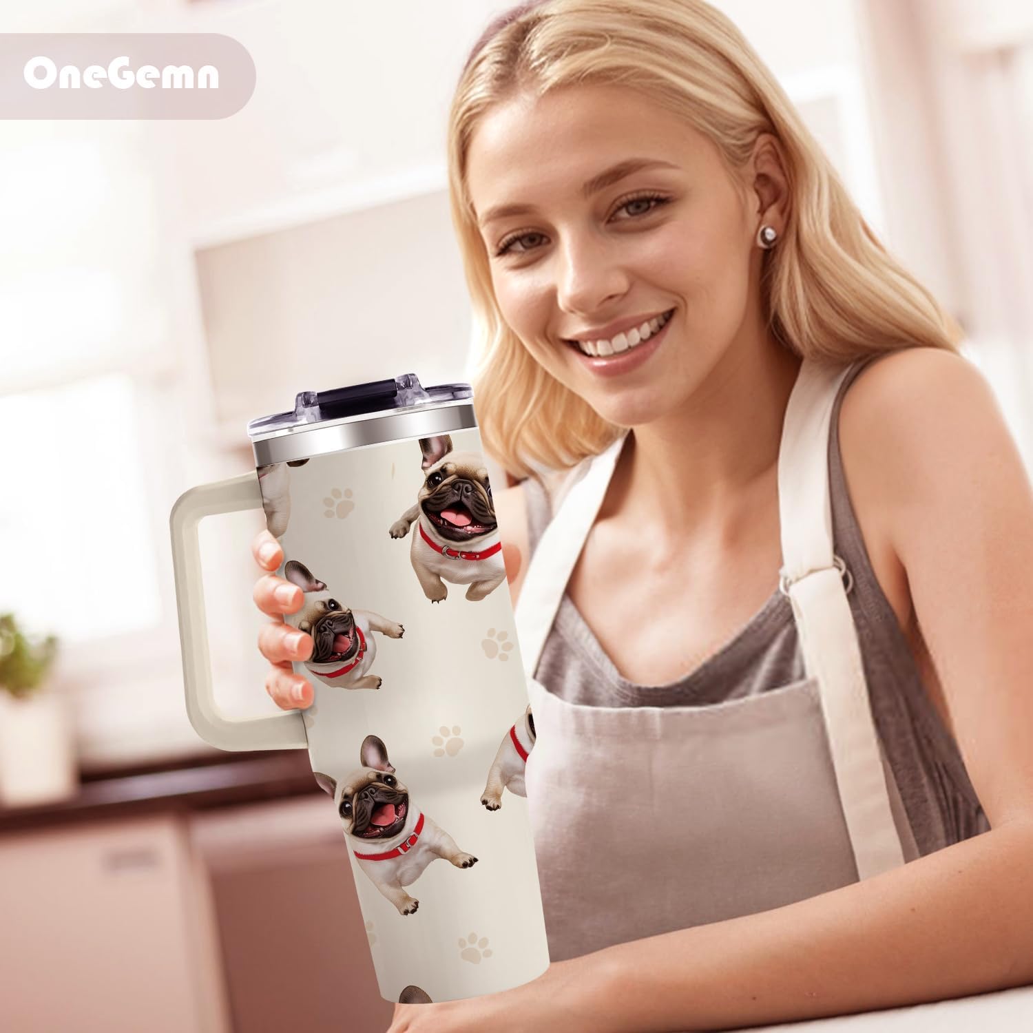 Pug Gifts for Pug Lovers,40oz Beige Travel Tumbler Gifts for Women - Dog Mom Gift for Dogs Lovers for Mothers Day,Dog Gift for Her Birthday, Christmas Thank you Present - Image 2