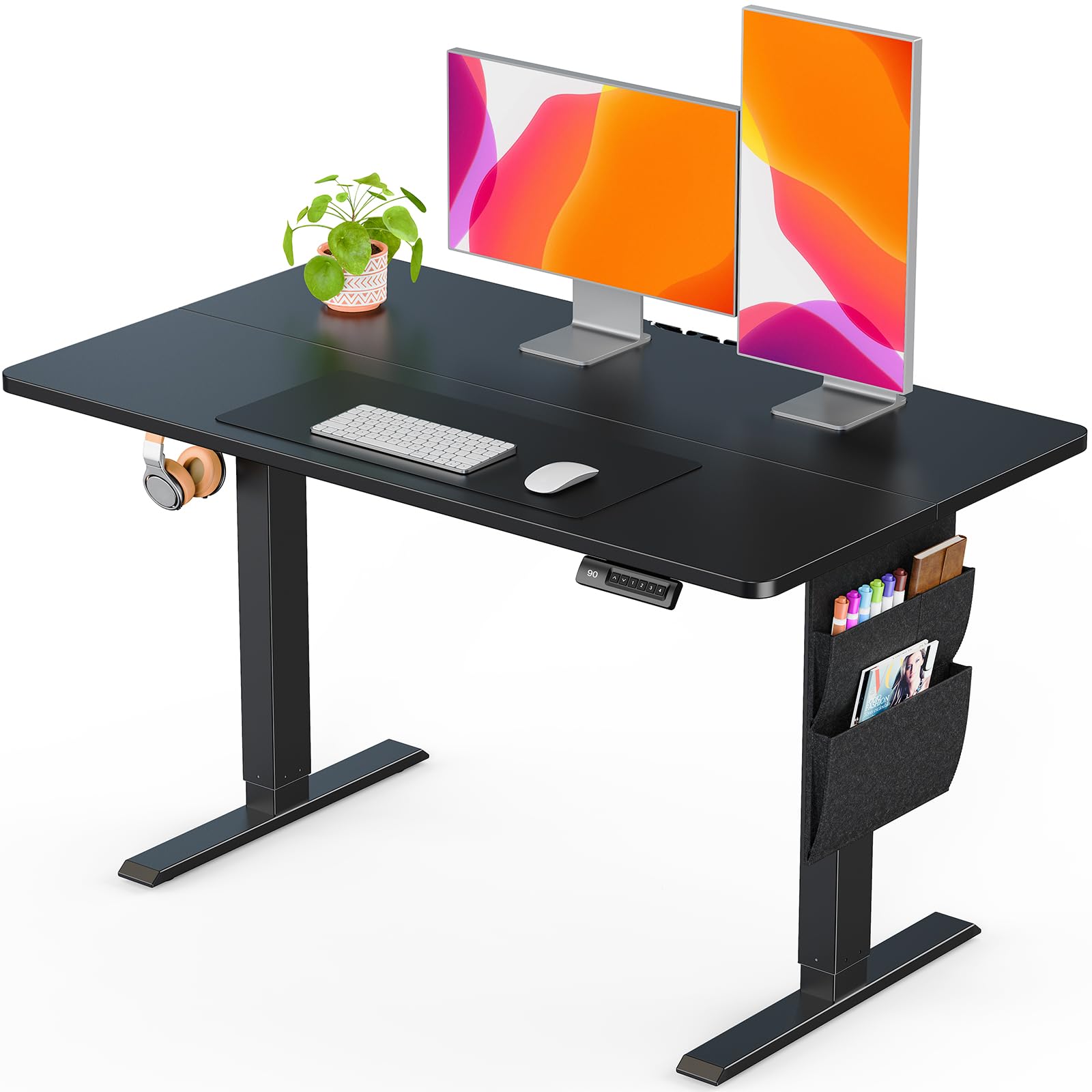 ErGear Standing Desk 120x60cm, Supports Up to 80KG Height Adjustable Electric Standing Desk with Storage Bag,Sit Stand Adjustable Desk with Backpack Hook and Memory Smart Pannel for Home Office