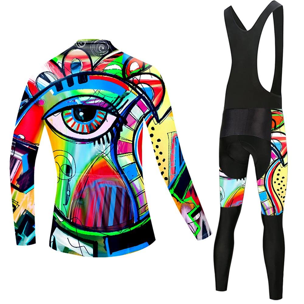 Women Cycling Jersey Set Long Sleeve Bike Shirts Clothing Full Zipper Bicycle Bibs Pant with 20D Padded Cycling Kit