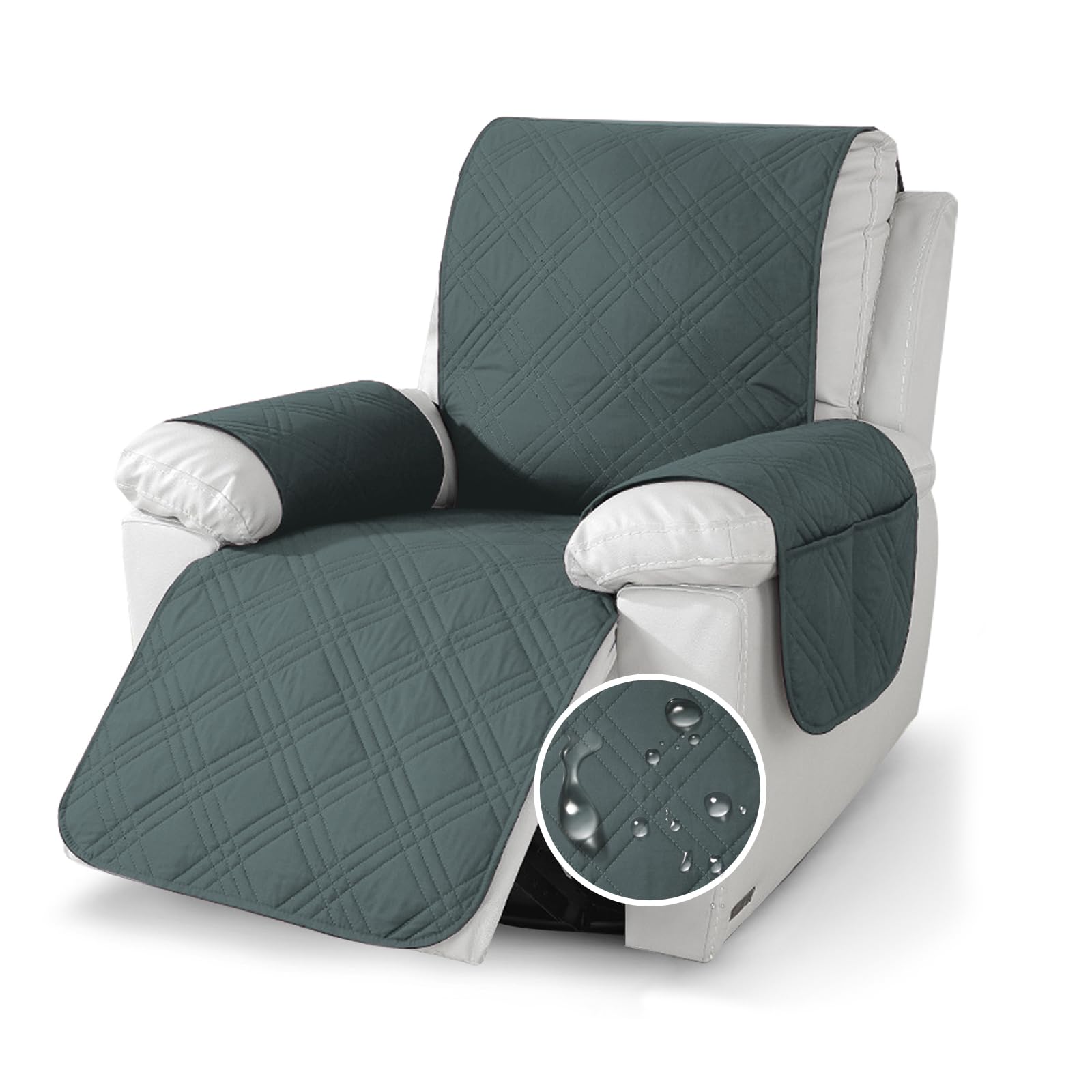 YushengTai Armchair Covers, 100% Waterproof, Anti-Slip, 1 Seater Recliner Chair Cover, Chair Covers for Armchairs with 4 Pockets, 1 Adjustable Straps (Dark Gray)