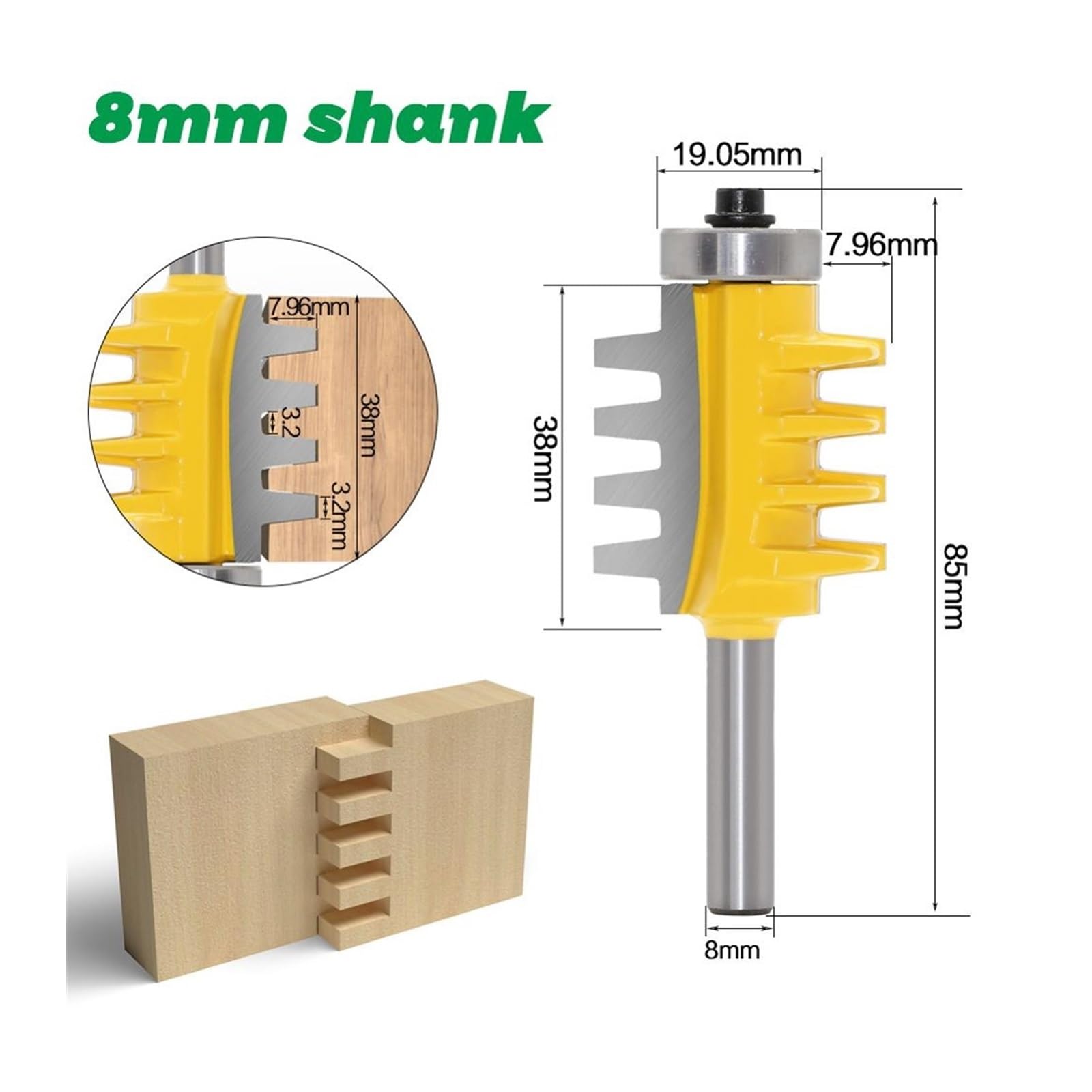 1pc 8mm,6mm,1/4 Inc Shank Rail dwustronny klej do łączenia na palce frez stożek czop frez do drewna elektronarzędzia frezarka do drewna(8mm shank)
