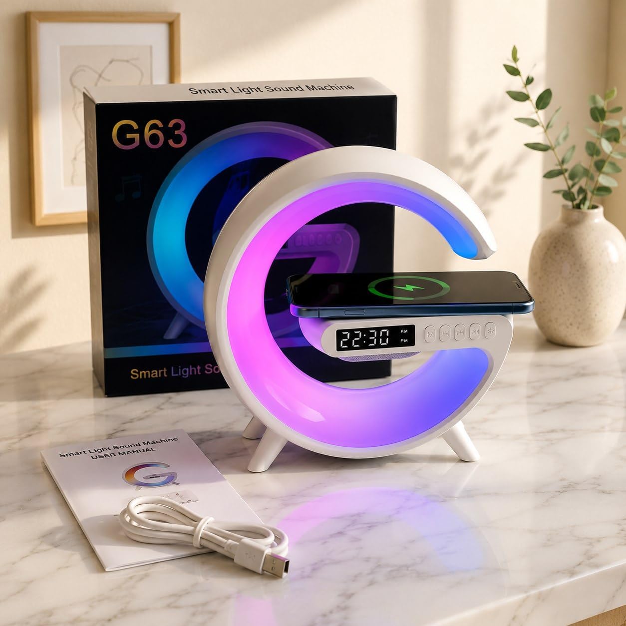ZENSHREE G63 Smart RGB Desk Lamp with Wireless Charger and Alarm Clock | 15W Fast Charging, Hi-Fi Bluetooth Speaker, Dimmable RGB Light, Digital Clock Display, Bedside Night Light-image-29