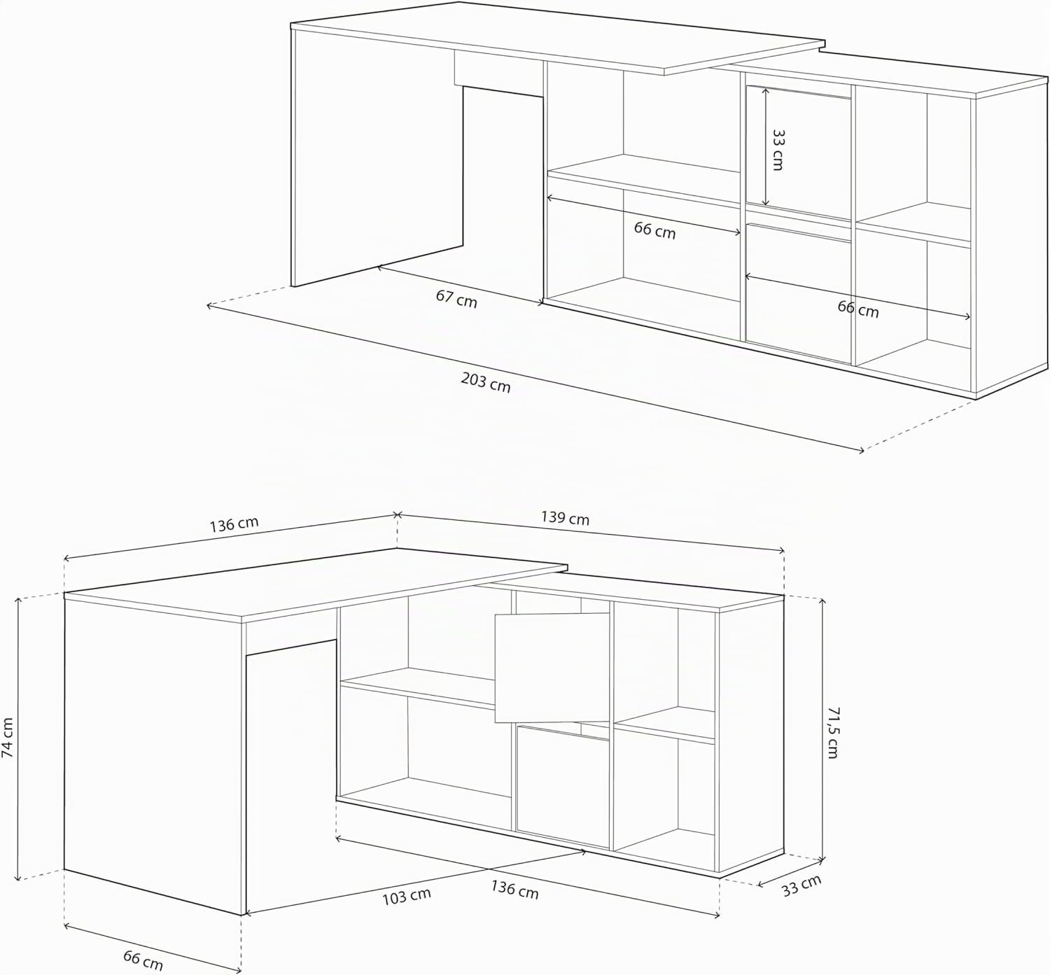 Habitdesign 0F4606A - Mesa Escritorio, Mueble de despacho, Modelo Adapta, Medidas: 74 x 120 x 77 cm, Color Blanco artik y Roble Canadian
