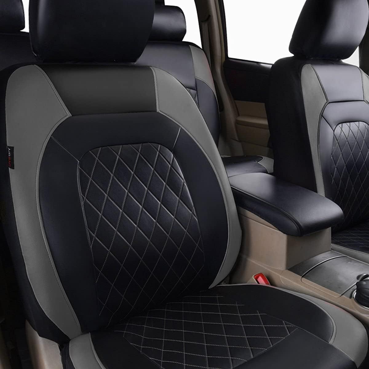 Lot de 9 housses de siège de voiture universelles en cuir synthétique pour sièges de voiture et SUV Version 2026 (gris)