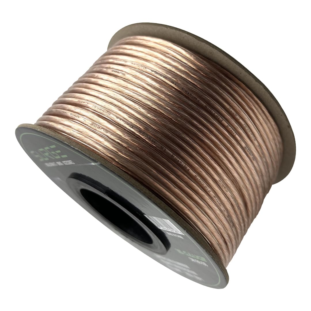 SURGE 16 Gauge Speaker Wire Cable - 100ft, White Line Polarity, Durable Plastic Jacket for Clear Audio Signal, Easy to Install and User-Friendly, Perfect for Enhancing Your Music Setup