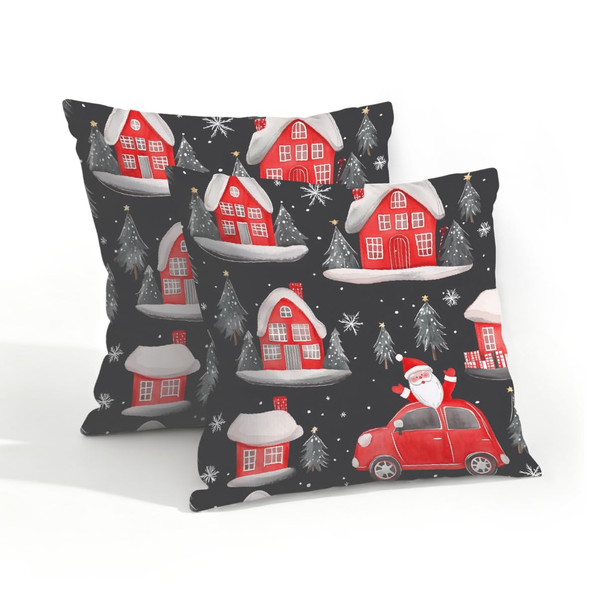 Outdoor Pillow Covers Waterproof Pillowcases 18x18IN Set of 2 Christmas Tree Winter Farmhouse Santa Claus Decorative Throw Cushion Case for Couch Sofa Garden Patio Furniture