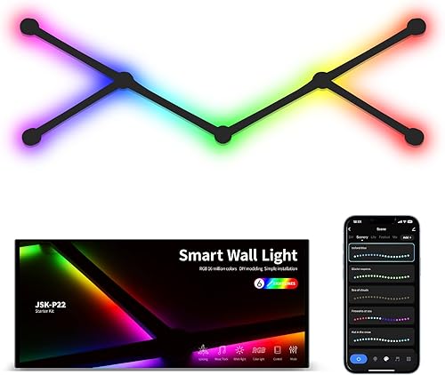 Líneas de luz de pared inteligentes, barras de luz LED WiFi RGB, 16 M+ sincronización de música regulable de color, barras de luz para decoración
