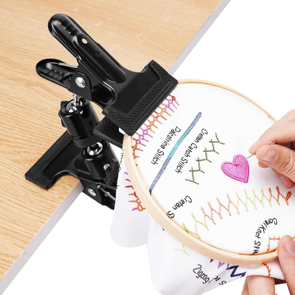 Hndhbfgrt Adjustable Metal 360° Rotating Embroidery Hoop Stand with Table Clamp, Hands-Free Holder Needlework for Sewing& DIY Crafts