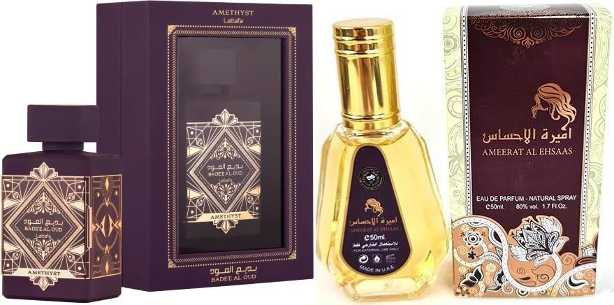 Bade'e Al Oud Amethyst for Unisex Eau de Parfum Spray, 3.4 Ounce + Ameerat Al Ehsaas EDP 1.7 Ounce