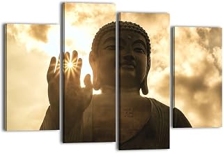 Canvas Wall Art for Bedroom 4 Panels Sun shining Tian Tan Giant hillside Hong Kong Framed Art Prints Wall Decor for Bathroom Ready to Hang Western Home Decor Office Bar