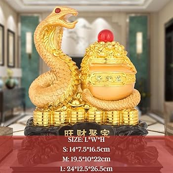 Amazon.com: Gold Feng Shui Snake Statue, Lucky Chinese Snake Money