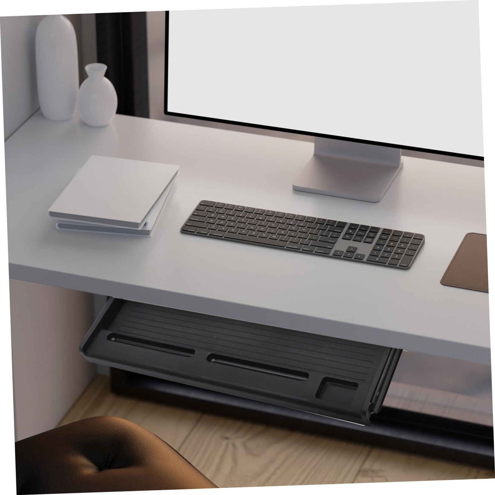 Bandeja deslizante para teclado con rieles de acero, almacenamiento de escritorio de oficina y nización de computadora, cajón ajustable para teclado para eficiencia ergonómica del espacio de trabajo