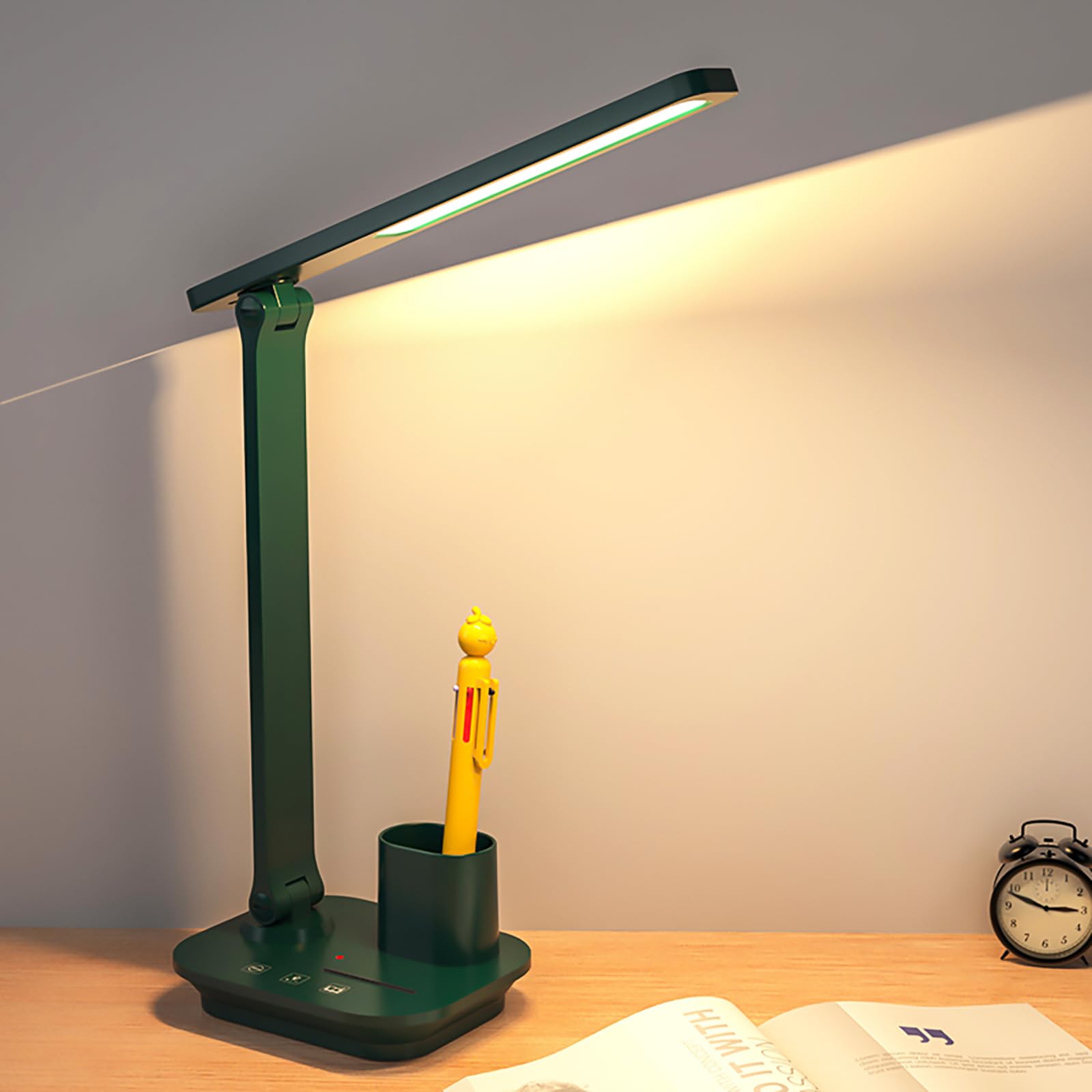 Maxspace LED Small Desk Lamp, Desk Lamps for Home Office with Pen Holder/Organizer,Eye-Caring Study Lamps with 3 Color Modes&Fully Dimming Function Adjustable Reading Lamp for Office Dorm