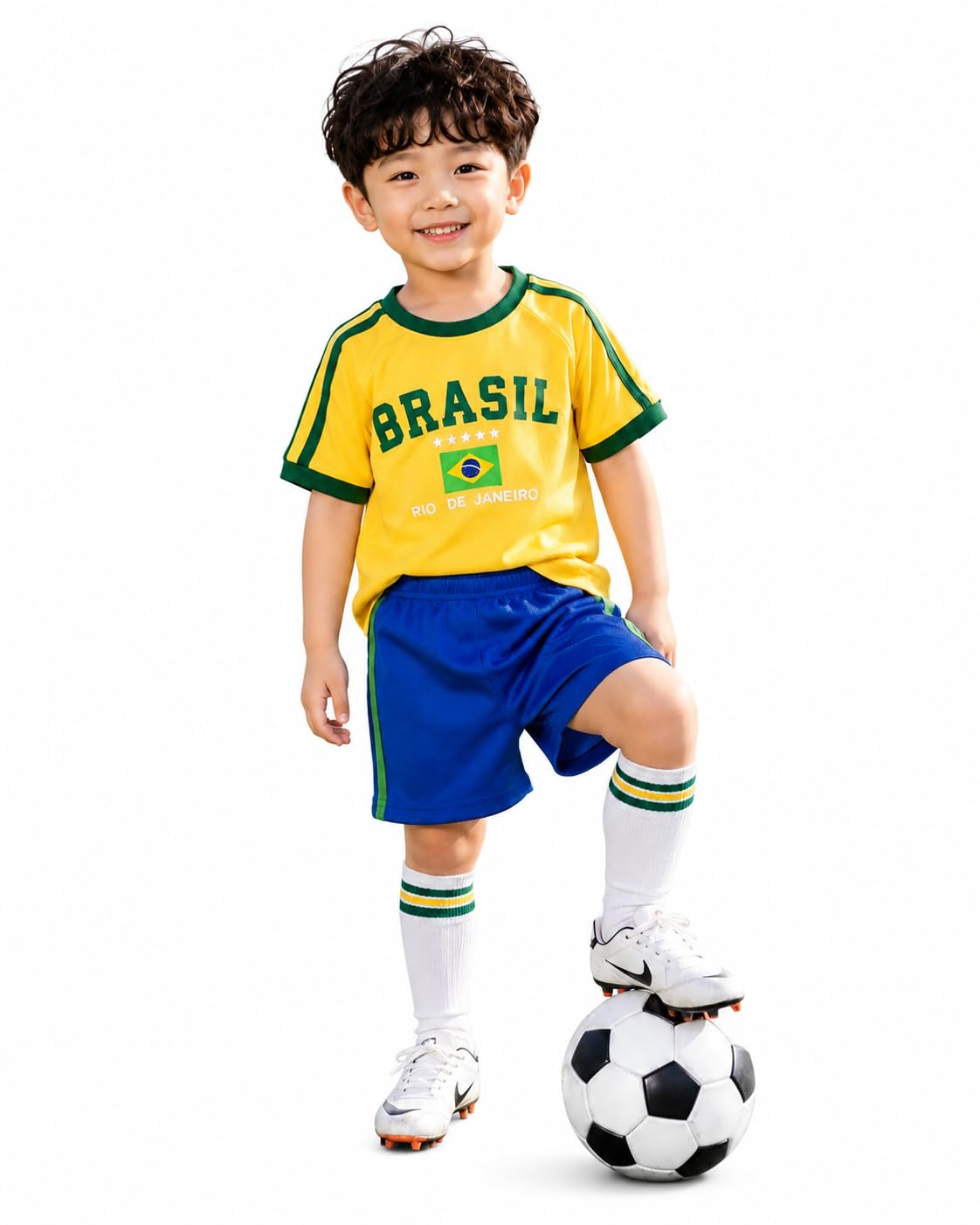 YOONIKK Kids Brasil Football jersey, Yellow & Blue, Jersey and Shorts Set, Rio De Janeiro Theme, Boys Sportswear-image-27