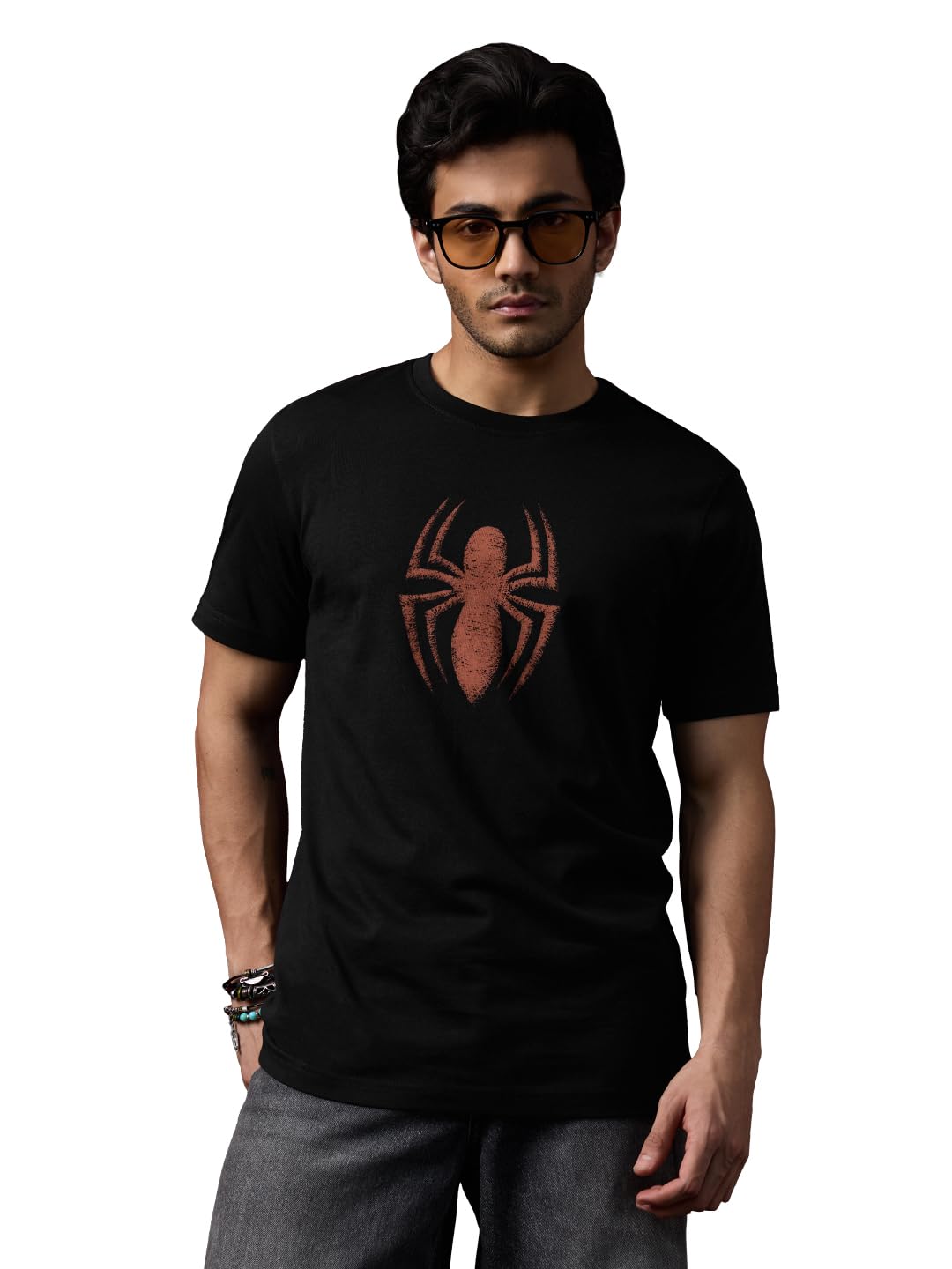 the souled store Spider-Man: Spectacular Men and Boys Short Sleeves Round Neck Black Graphic Printed Superhero Logo Casual Lightweight Streetwear Relaxed Fit T-Shirt-picture-12