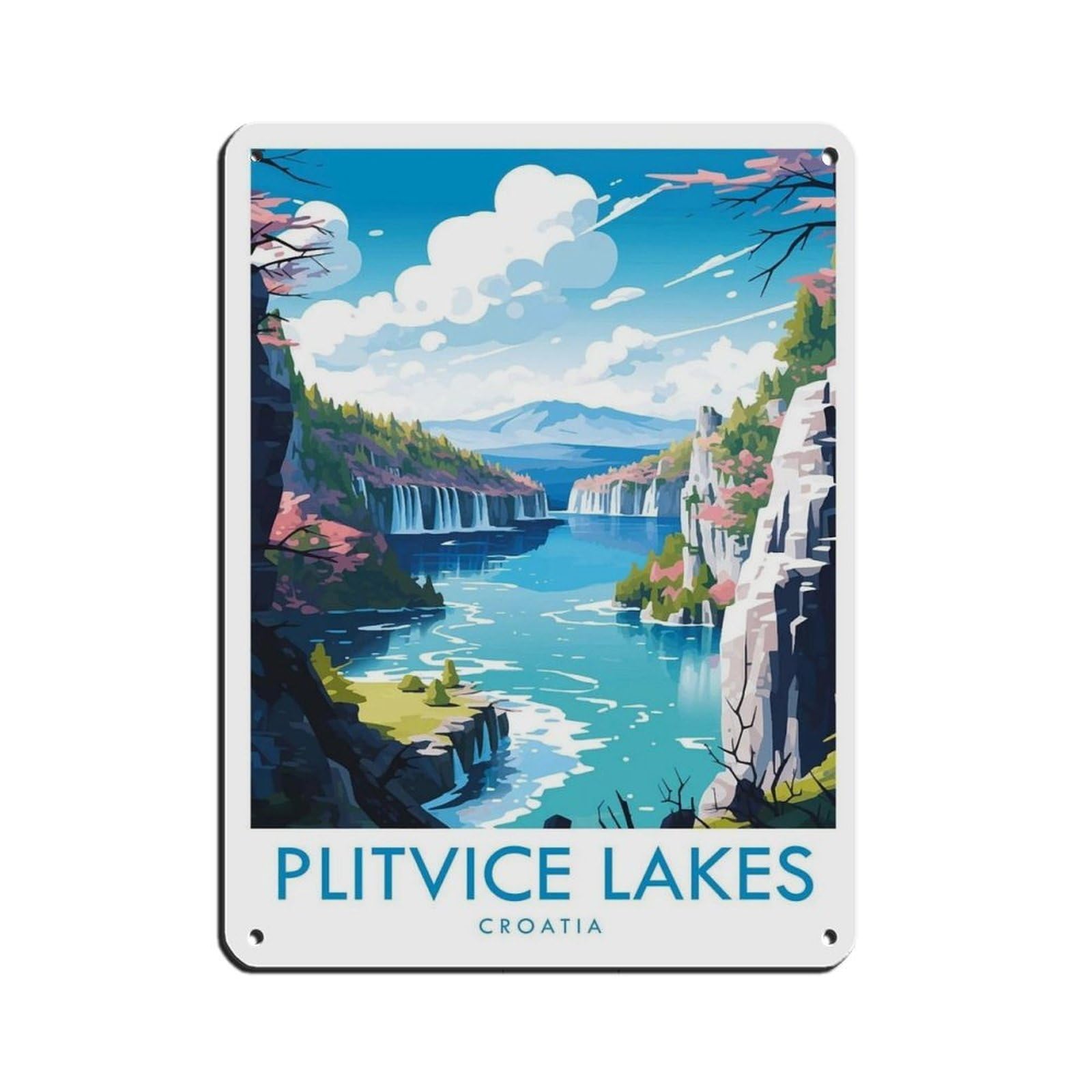 Plitvice Lakes Travel Poster, Croatia（46） Retro Poster Metal Tin Sign Chic Art Retro Iron Painting Bar People Cave Cafe Family Garage Poster Wall Decoration 12x16inch(30x40cm)