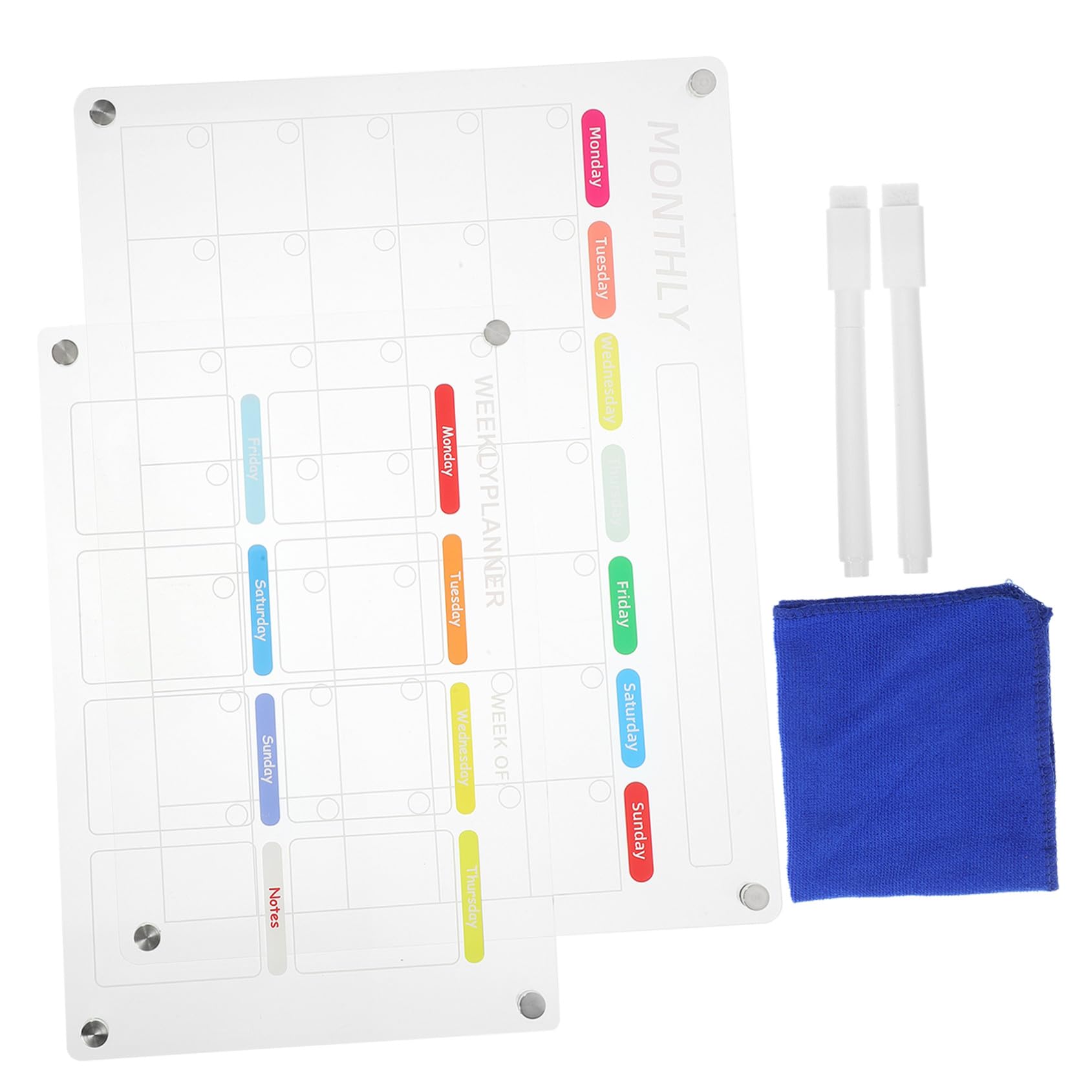 Lavagna Trasparente per Frigorifero Lavagnetta Cancellabile Riutilizzabile con Calendario Mensile e Settimanale Planner con per Cucina e Ufficio con Pennarello e Panno Superficie