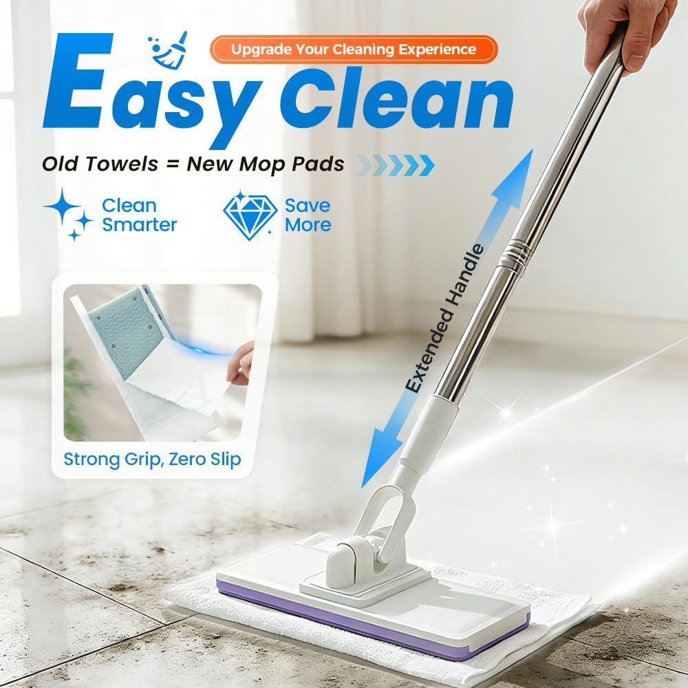 Disposable Dust Mop with 5 Reusable Cloths, 2026 New 39" Long Handle Wet and Dry Retractable Gap Dust Cleaner with Locking Head & Cloths for Multi Surface Floor Cleaning (1 Set with 5 Clothes)