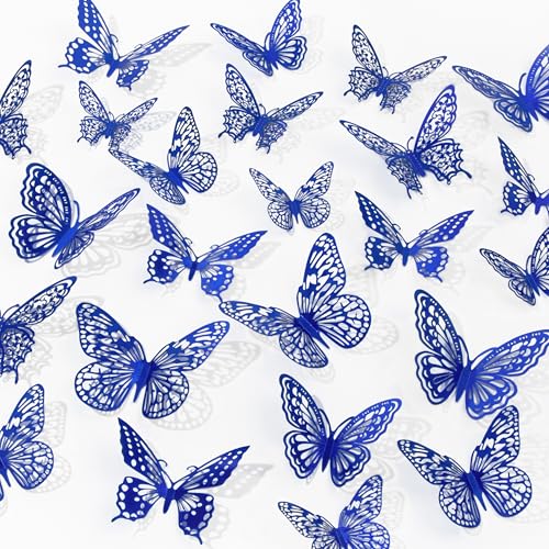 Phuryllic Butterfly Wall Decor 48pcs 3D Butterfly Stickers in 3 Sizes & 4 Styles for Balloon Arch & Cake Decorations Cute Decals for Girls Room & Birthday Party Blue